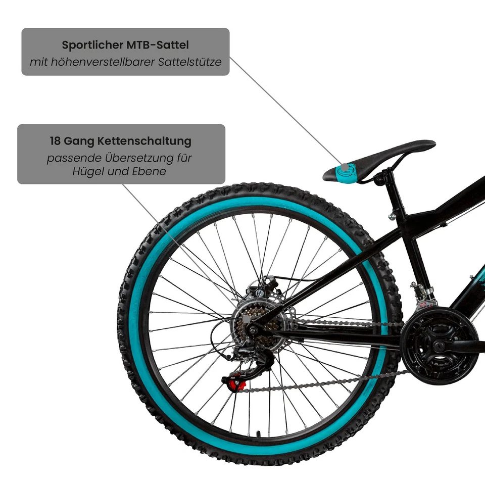 Galano G600 Dirtbike 26" Hardtail 18Gang Mountainbike Dirt Jump blk/türkis 33cm - Bild 4 von 4