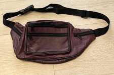 Unbranded Genuine Leather Fanny Pack Purple Zippers Waist Hip