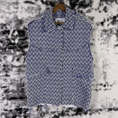 Bimba Y Lola Jacket Womens Size 38 Blue White Knit Pockets Snap Up Sleeveless