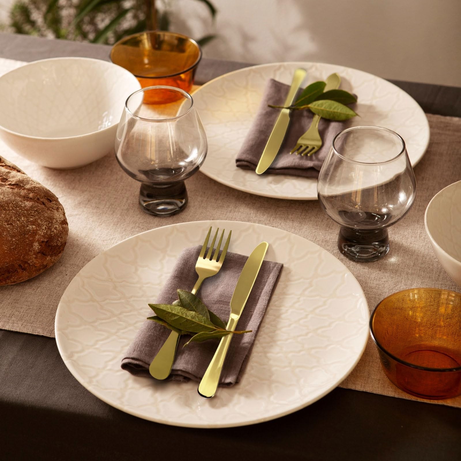 Gold Silverware Set, Stainless Steel Flatware Set Service for 6, Kitchen Cutl...