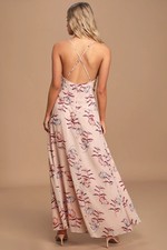 Lulus Bloom to Grow Dusty Pink Floral Print Backless Maxi Dress Size Medium M