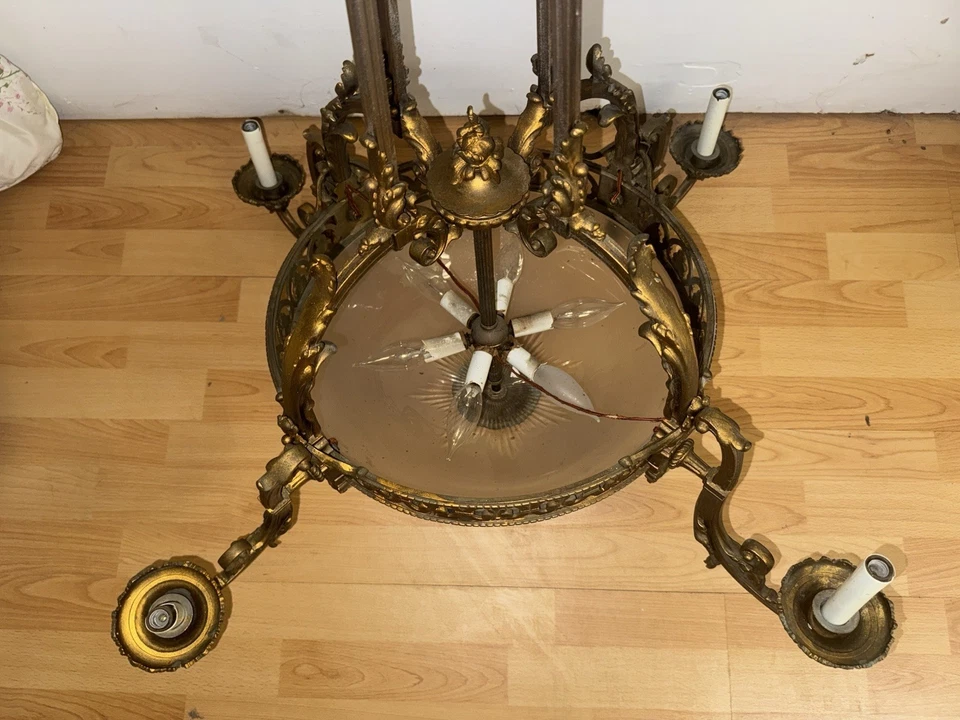 Antique Estate Beautifully Ornamented 19th Century French Brass Chandelier - Image 3 of 4