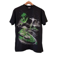 VTG 1997 Liquid Blue Alien Abduction T Shirt Modern REPRINT Single Stitch Large