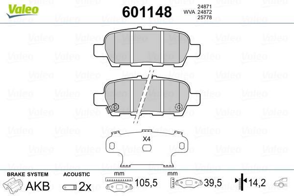 601148 Valeo Bremsbelagsatz, Scheibenbremse FüR Hyundai,Infiniti,Nissan,Nissan (-image