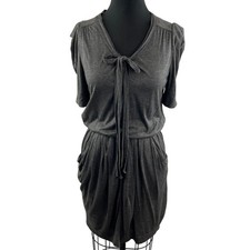 MANGO Dark Gray Mini Waisted Tie Detail Drape Dress Size M Medium