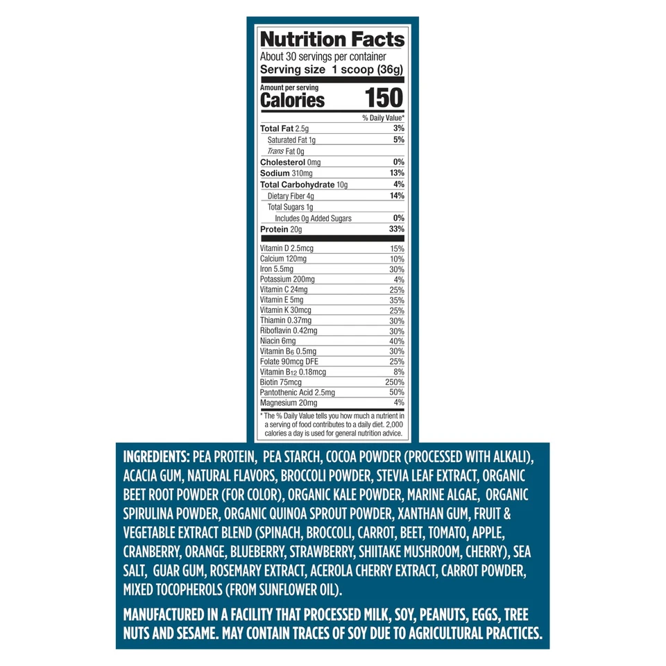 Proteína Vega + Nutrición - 20 g de proteína de guisante a base de plantas chocolate 30 porciones... Foto 3 de 4