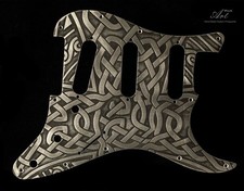 Etched Aluminum Sratocaster SSS Pickguard Norse Celtic Knots Relic Silver-Black