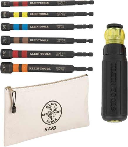 Klein Tools 80182 Hollow Power Nut Driver Set with Ratcheting Impact-Rated Design in Black