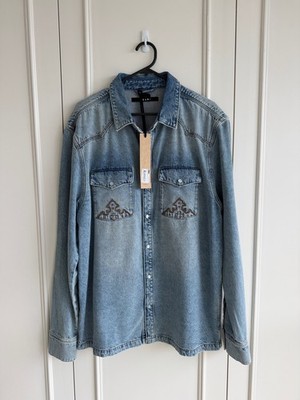 new Ksubi mens whiplash ls shirt krystal blue denim medium m
