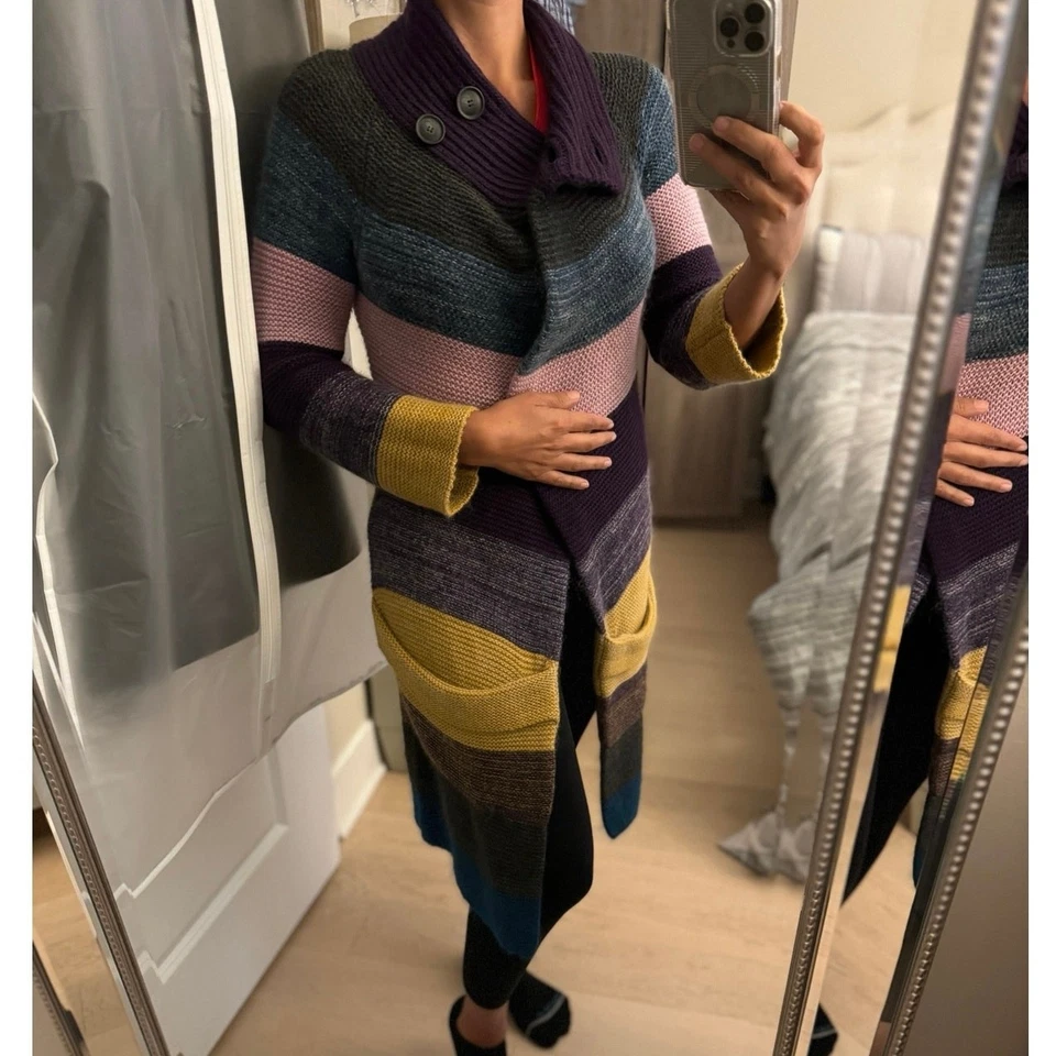 THEORY Floriane Land Multi Color Striped Long Cardigan | P Small - Image 4 of 4