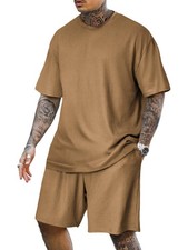 Mens Casual 2 Piece Outfits-Short Sleeve Athletic Set Oversize T-Shirts Draws...
