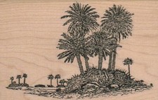 Palm Island And Water 3 1/4 x 5" Rubber Stamp, Ocean, Nautical, Beach