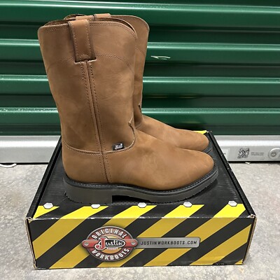 Justin Work Boots Men s Sz 7 EEE Pull On Conductor 10  Electrical Soft Toe USA