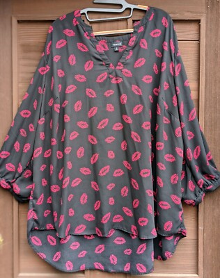 NWOT Torrid Georgette Leopard Print Lips Peasant Blouse Size 4 with Defects 