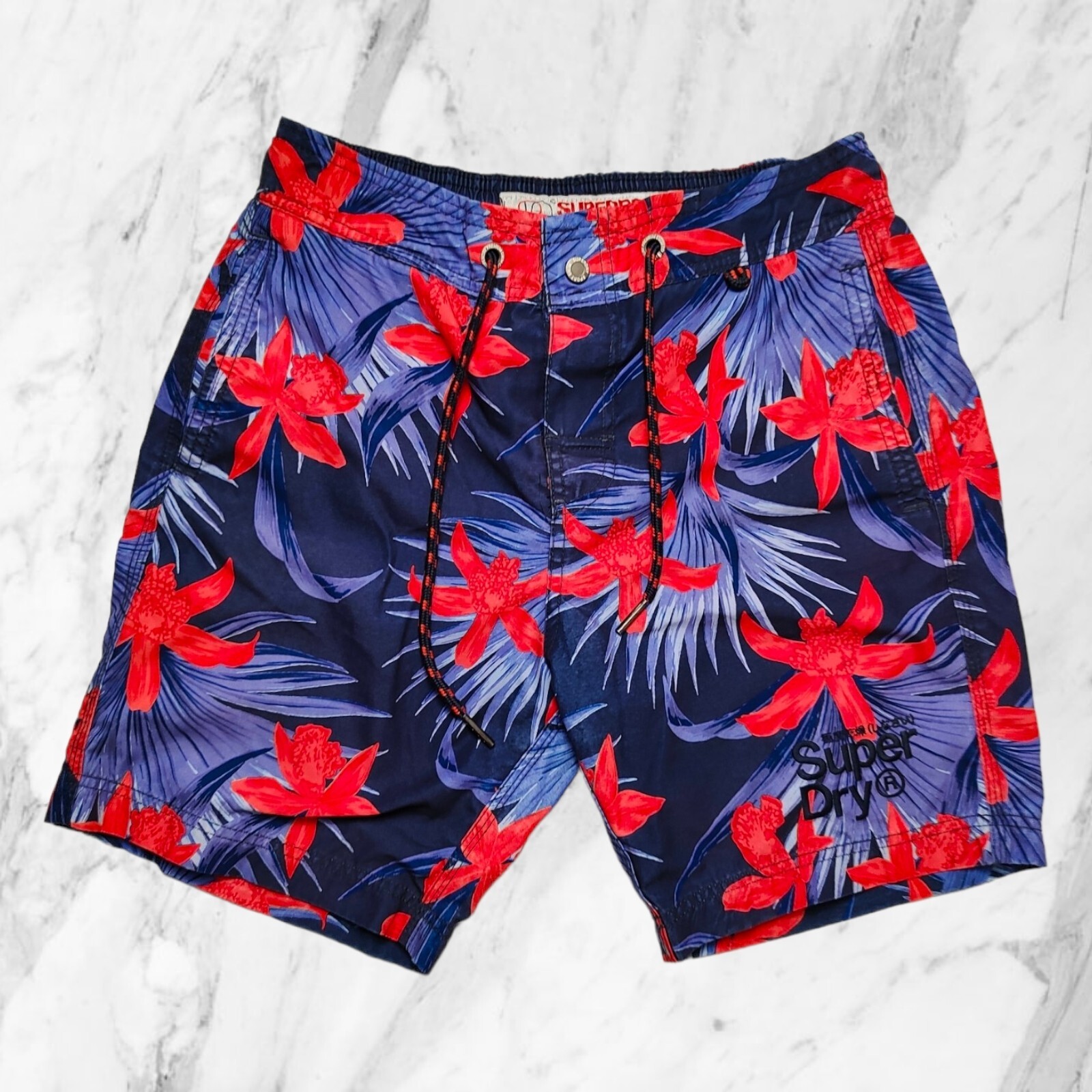 SUPERDRY Bañador Hombre Flores Floral Elástico Bolsillos Baño Slip Short Talla S