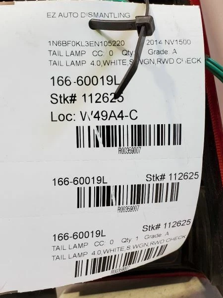 2012-19, Nissan NV1500, Driver Tail Light , 4.0L, PN:26555-1PA0A - Image 3 of 4