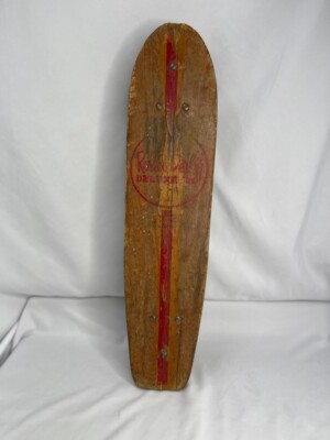 1960's Roller Derby Deluxe #20 Wooden Skateboard with Red Clay