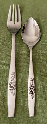 Set of 2 SSS by Oneida OUR ROSE Glossy Stainless Steel 1 DINNER FORK 1 TEASPOON