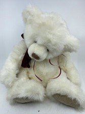 Russ Berrie RIBBONS White Bear w Burgundy Bowtie and Tag Plush 117