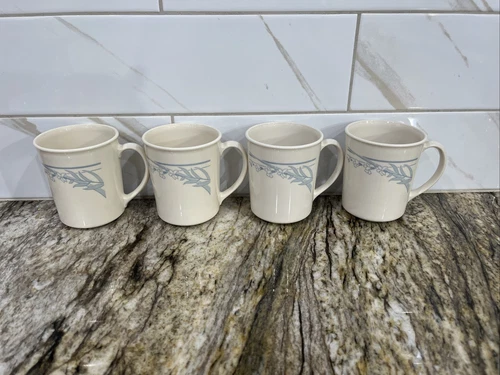 Corelle Blue Lily Mug Corning Ware Coffee Cups Set of 4