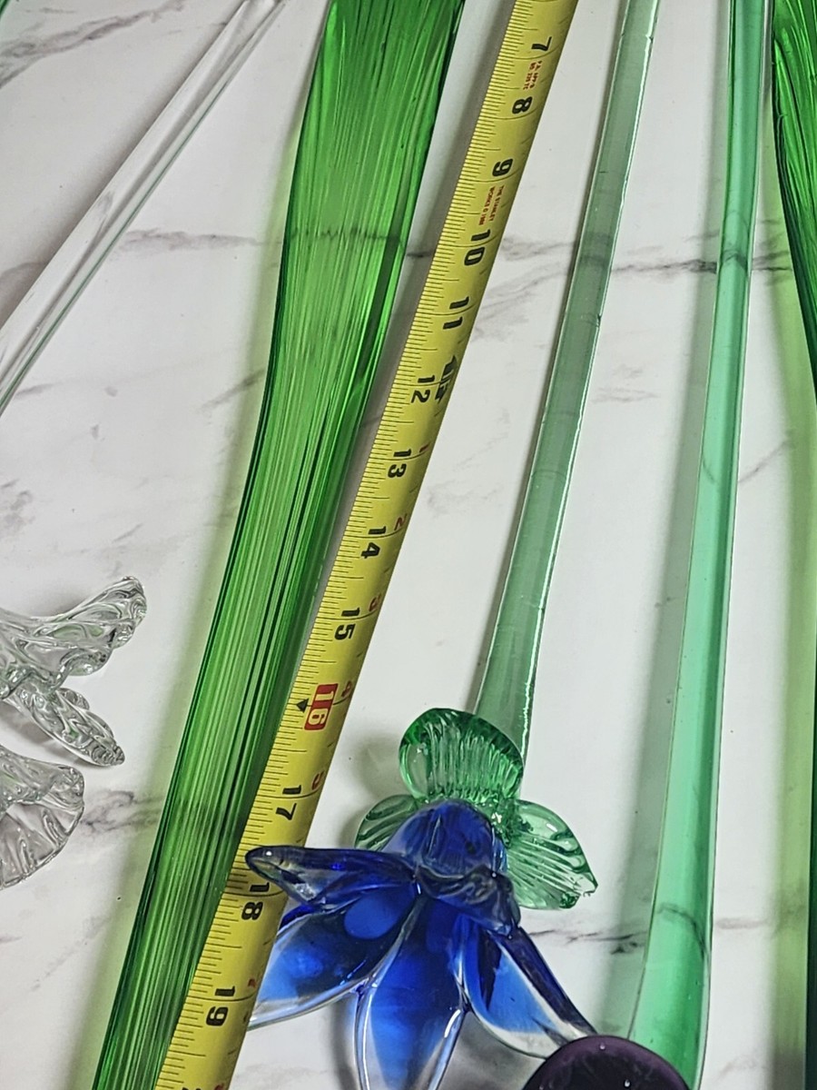 Lot Of 10 Vintage Murano Style Long Stem Glass Flowers | eBay