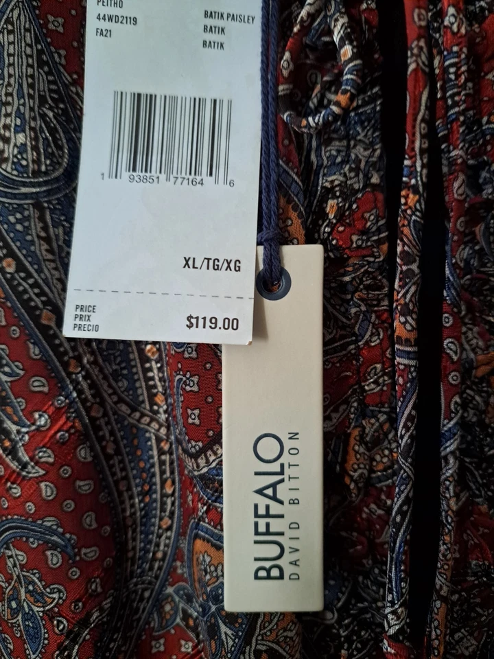 Новый с Ярлыками Buffalo David Bitton платье женщин XL богемное батик пейсли прерии коттедж - Изображение 4 из 4