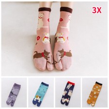3x Women Two Toes Socks Split Cotton Tabi Japanese Cat Retro for Kimono Geta