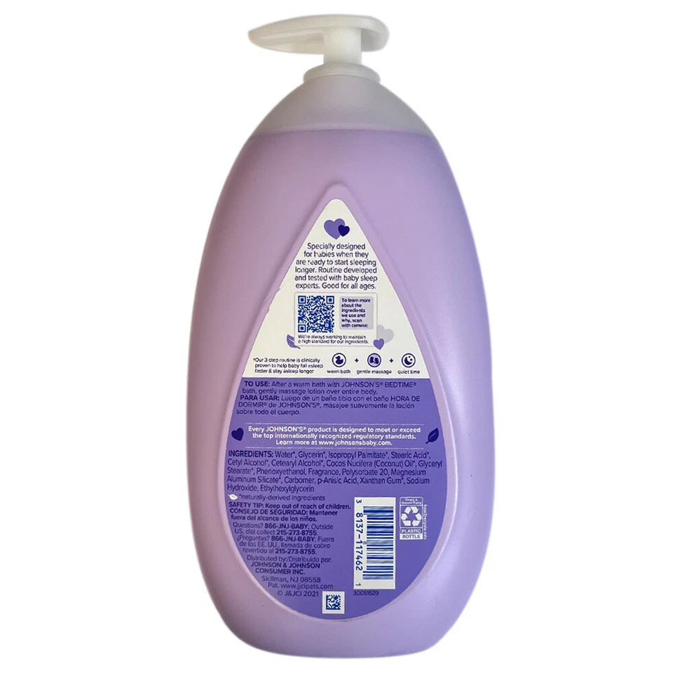 12-Nuevas lociones corporales hidratantes para bebés Johnson's Baby para dormir con aceite de coco y R Foto 3 de 4