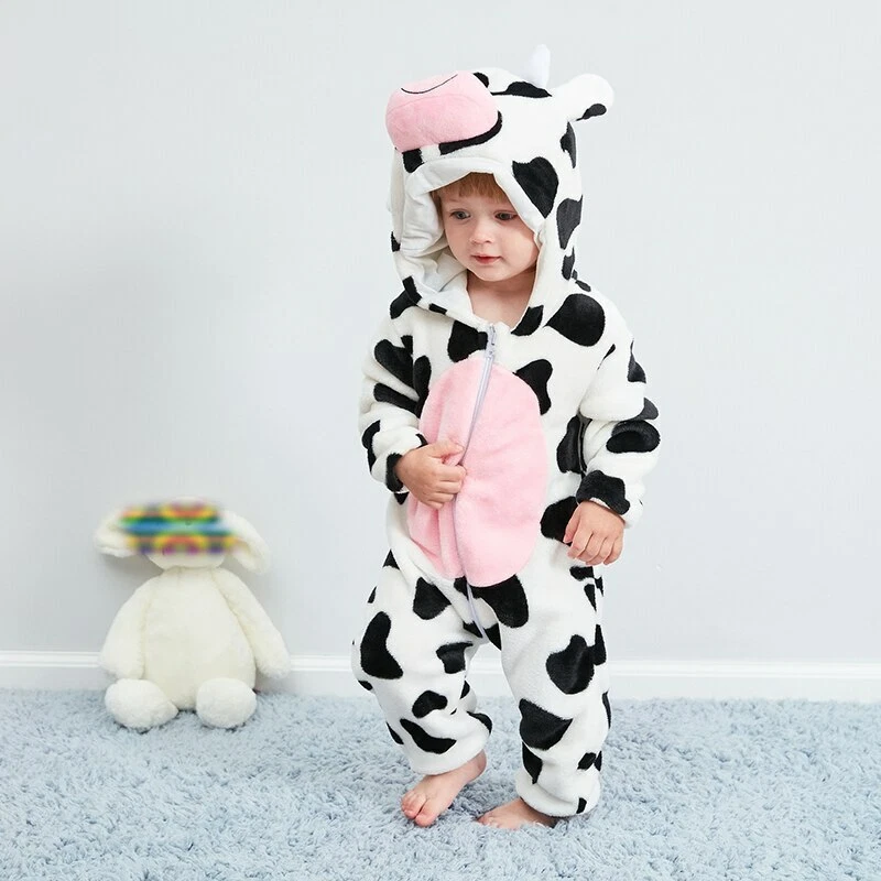 Baby Boys Girls Milk Cow Costumes Winter Pajamas Infant Toddler Jumpsuit Flannel - Image 4 of 4