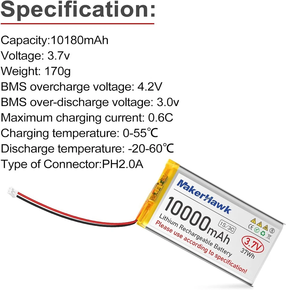 3,7V 10000mAh/6000mAh/1800mAh/5000mAh Wiederaufladbar 1S 3C Lithium-Polymer-Akku - Bild 3 von 4