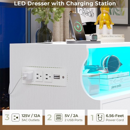 Tall Dresser Chest of Drawers with 4 Drawers Charging Station for Bedroom, White - Picture 5 of 9