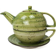 Teekanne - Kanne 0,5l + Tasse 0,3l + Untartasse 16cm im Set-handmade Rustic Grün