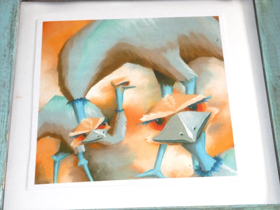 3 Cheeky Sticky Beek Emus by Nicky Fabiszak Blue Finish Wood Framed Print 24cm - image 3 of 4