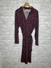 Eloquii Midi Shirt Dress Size 20 Tan Navy Floral Long Sleeve Belted Button Up
