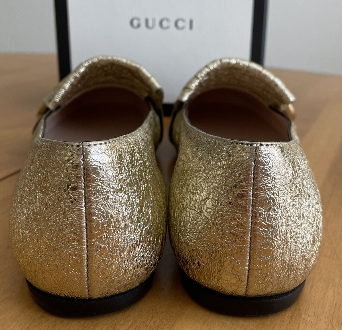NIB GUCCI GG MARMONT Fringe Double G Logo Flat Shoe Gold NIB GUCCI GG MARMONT Fringe Double G Logo Flat Shoe Gold