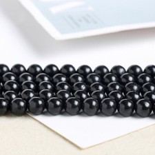 Natural Shungite Elite Round Beads for Necklace, Bracelet Jewelry 15"