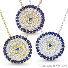 Evil Eye CZ Charm 13mm Pendant Turkish Nazar Greek Mati Sterling Silver Necklace