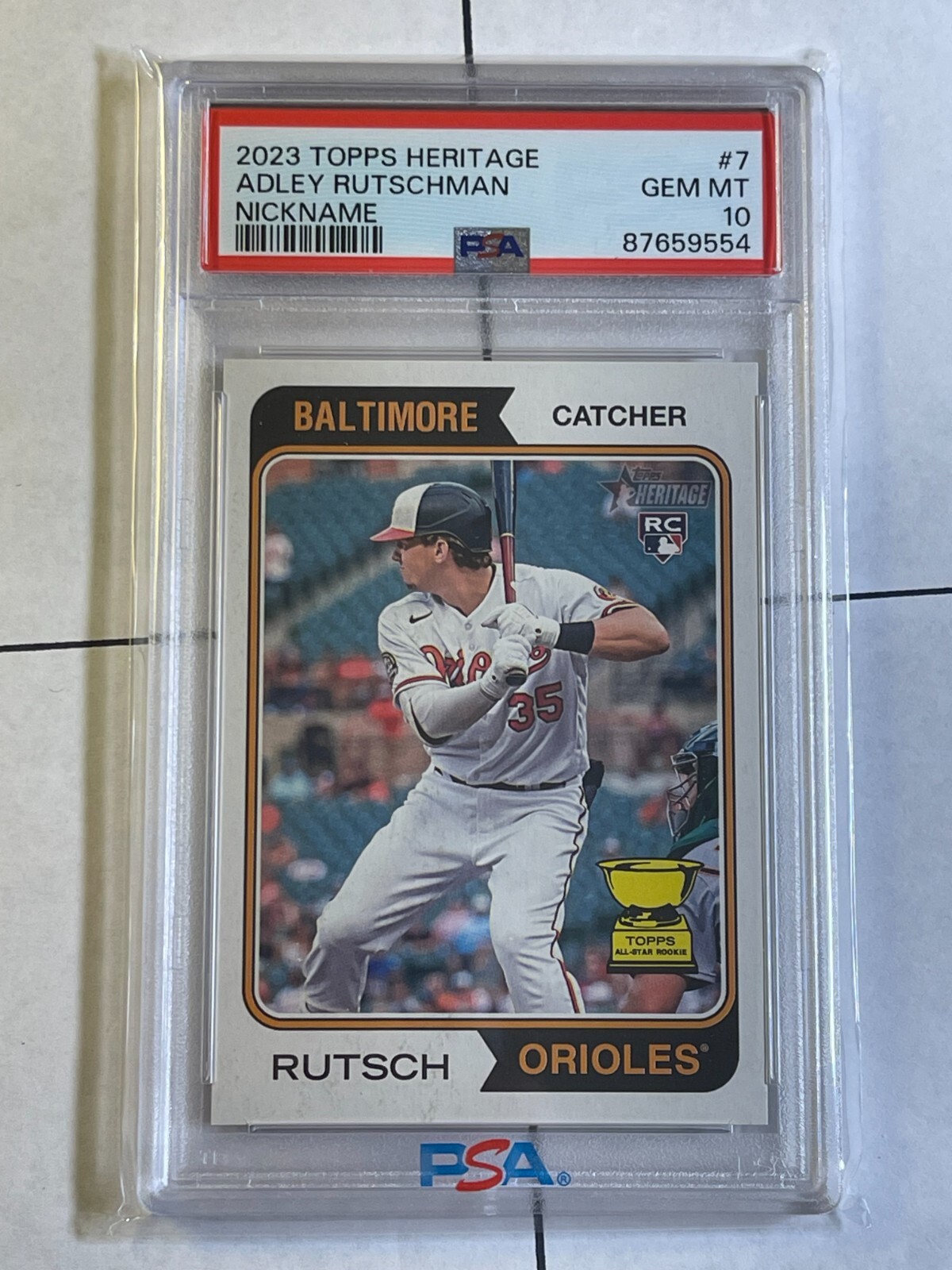 Adley Rutschman 2023 Topps Heritage Nickname SSP Variation PSA 10 #7 Rookie RC
