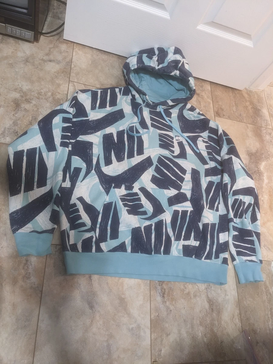 Nike Air Futura All over Print Pullover Hoodie Size XL Blue White AOP