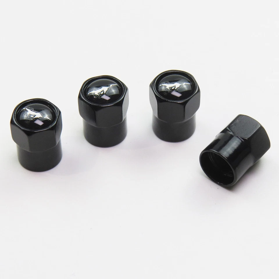 Compatible con Ford Mustang 4 piezas tapas de vástago de válvula de neumático negro aluminio anodizado Foto 3 de 4