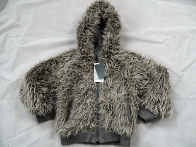 MEXX beautiful short fluffy cozy jacket with hood taupe size 110/116 new st920