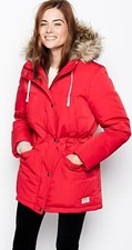 Jack Wills Red Down Filled Parka Style Fur Lined Coat 10 Vgc