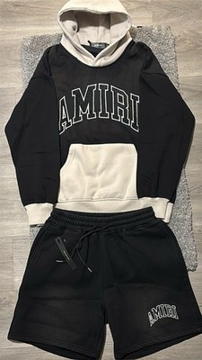 AMIRI Men's M XL Black/Beige Hoodie & Shorts 2-Piece Set