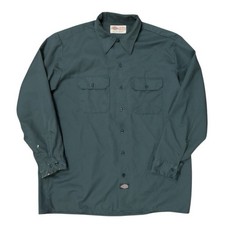 Vintage 90s Dickies Work Shirt USA Made Distressed Green Button Up 17 17.5 X 34