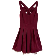 Sans Souci Women’s Burgundy Fit & Flare Sweetheart Neck Sleeve Pleated Dress M