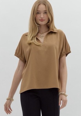 Lightweight Slip Collar Blouse in Mocha Size Large Women s Boutique Top NWT
