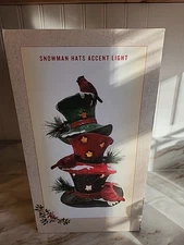Cracker Barrel Snowman Hats Light Up  Christmas Lamp 13 In Tall