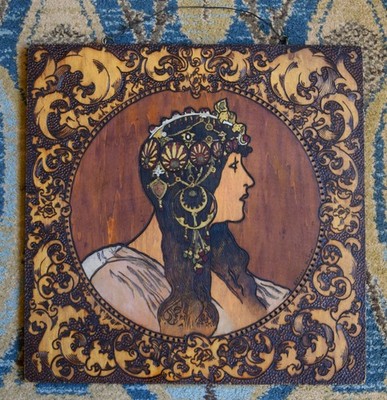 E. O. Tauer 1908 Art Nouveau Woman Carved Wood #9422