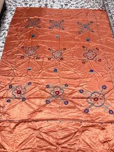 Large Uzbek Suzani Handmade Embroidery 220x163 cm Orange Floral Boho Wall Art