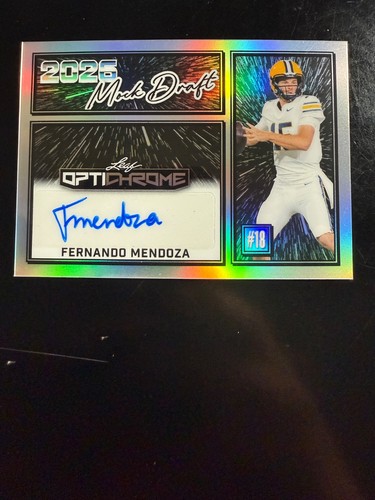 Fernando Mendoza #MA-FM1 2025 Leaf Optichrome Mock Draft Auto card